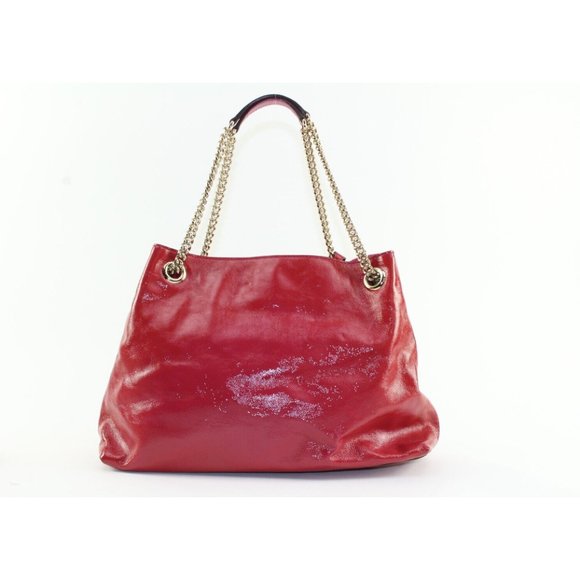 Gucci Patent Pink Soho Fringe Tassel Chain Tote 2way Fuchsia 1GK0104K - Picture 9 of 12